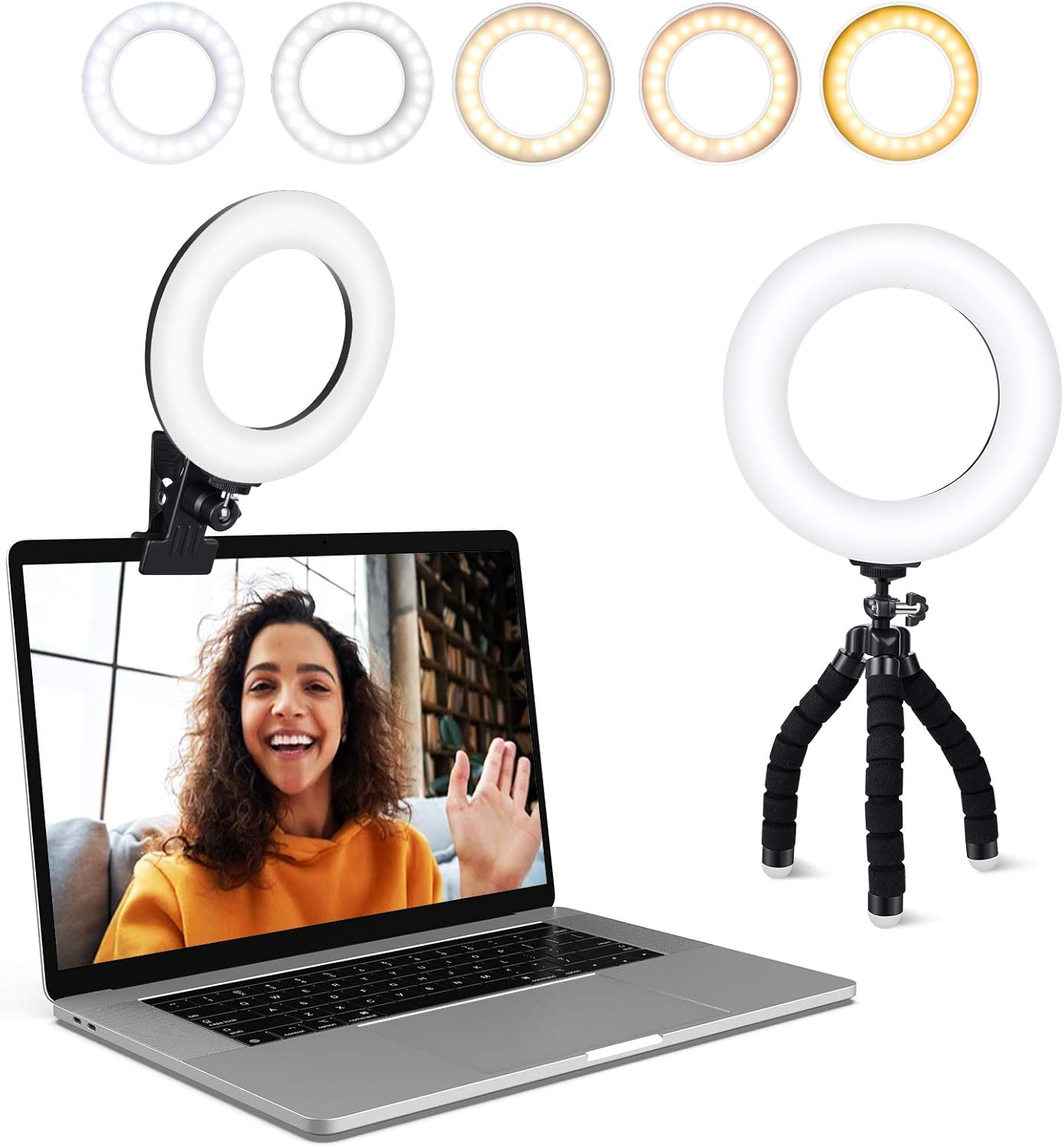 Video Conference Lighting Kit, Ring Light Clip on Laptop Monitor with 5 Dimmable Color & 5 Level for Webcam Lighting/Zoom Lighting/Remote Working/Self Broadcasting and Live Streaming, etc.