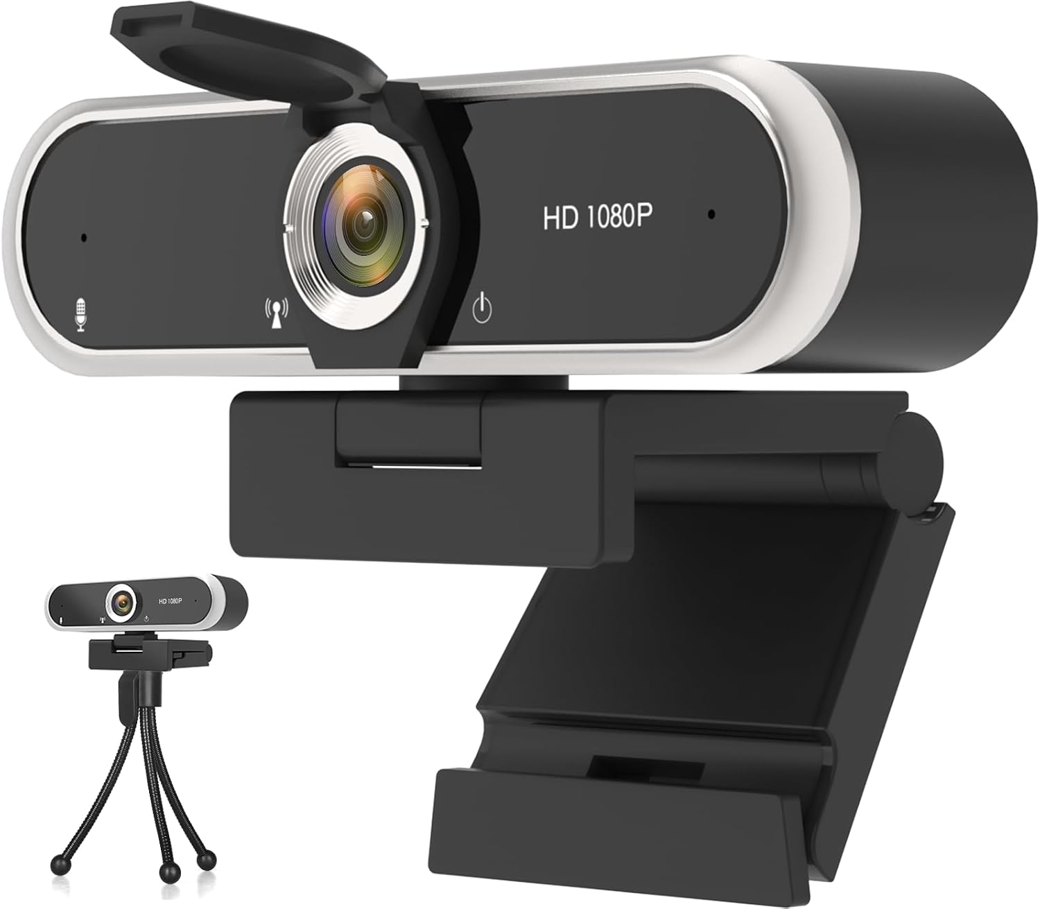 Webcam 1080P with Microphone &amp; Privacy Cover for PC/Laptop, USB Computer Camera Plug &amp; Play with Auto Light Correction for Video Calls, Live Streaming Gaming &amp; Online Meetings